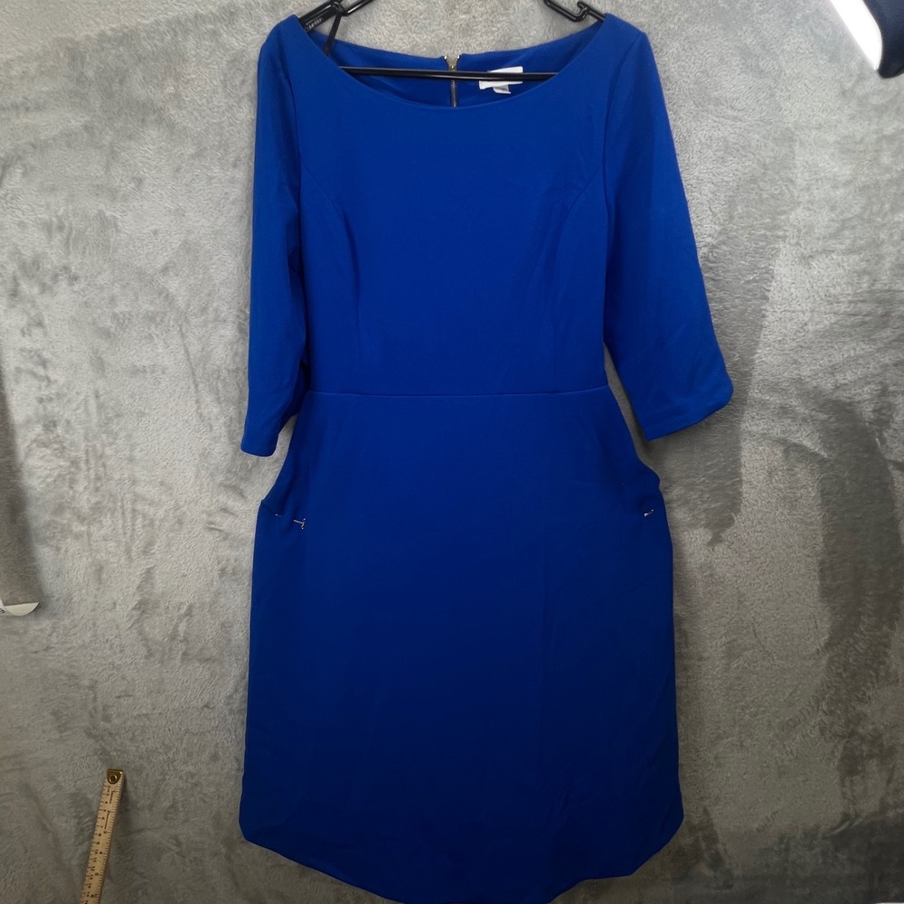 Calvin‎ Klein Royal Blue 3/4 Sleeve Sheath Dress with Pockets and Waist Tie 14